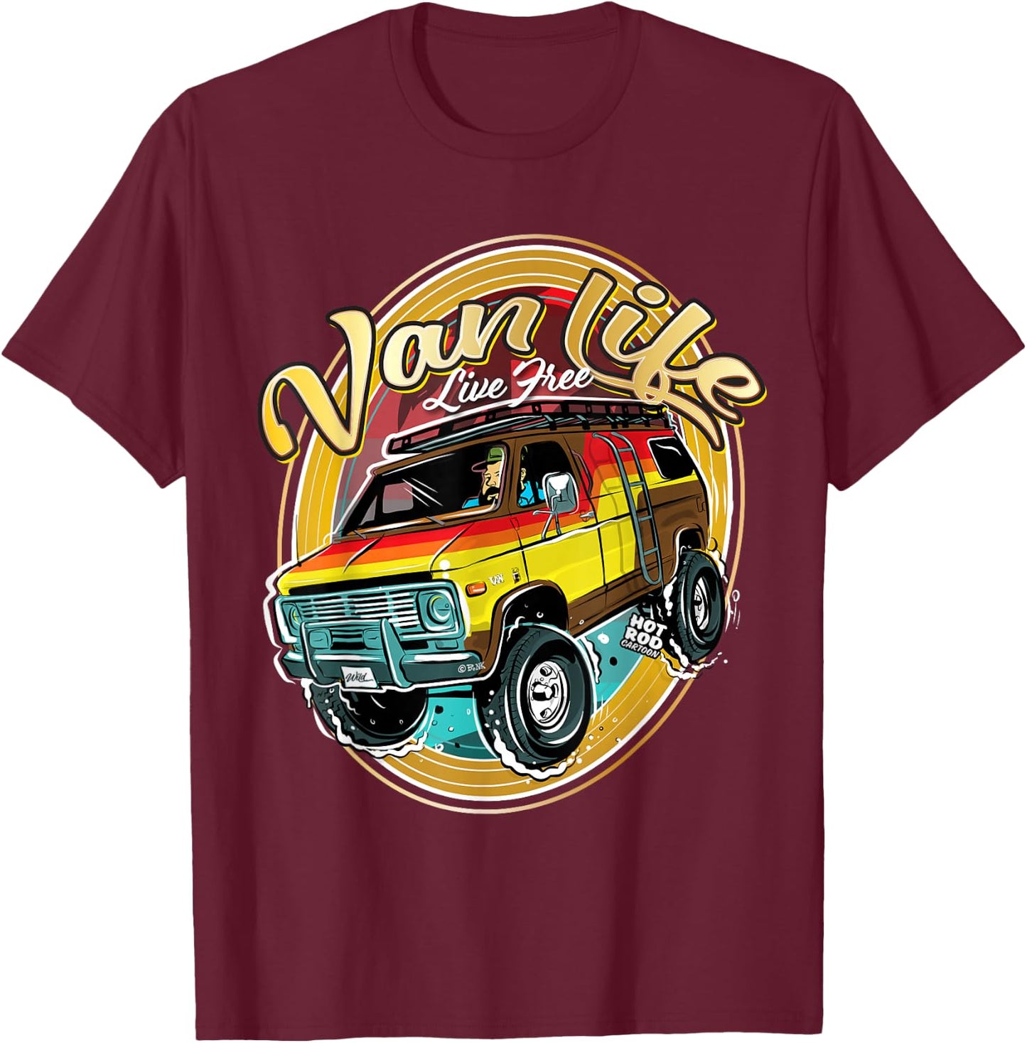 Retro Van Life T-Shirt - T-Shirt | Maroon
