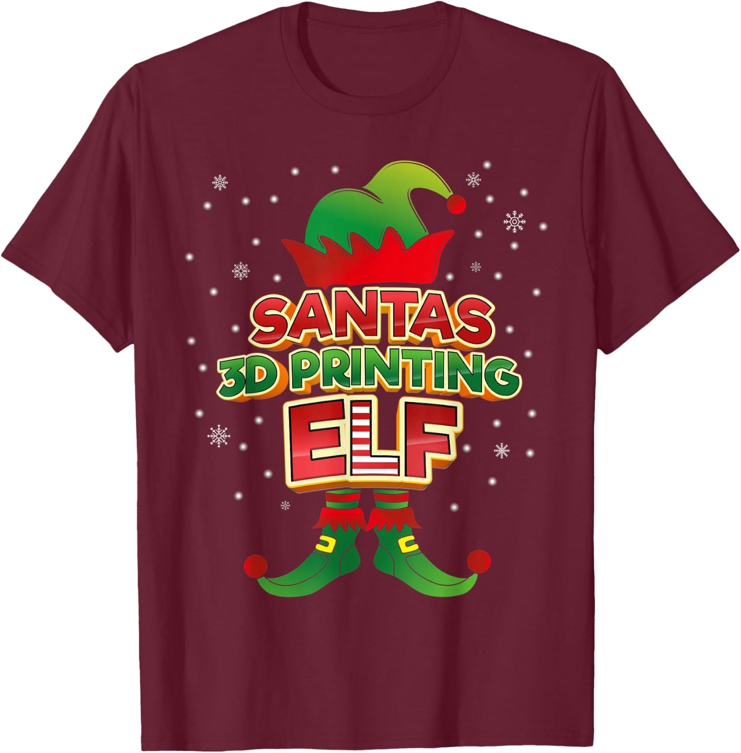 3D Printing Elf Christmas Matching Costumes X-Mas T-Shirt - T-Shirt | Maroon
