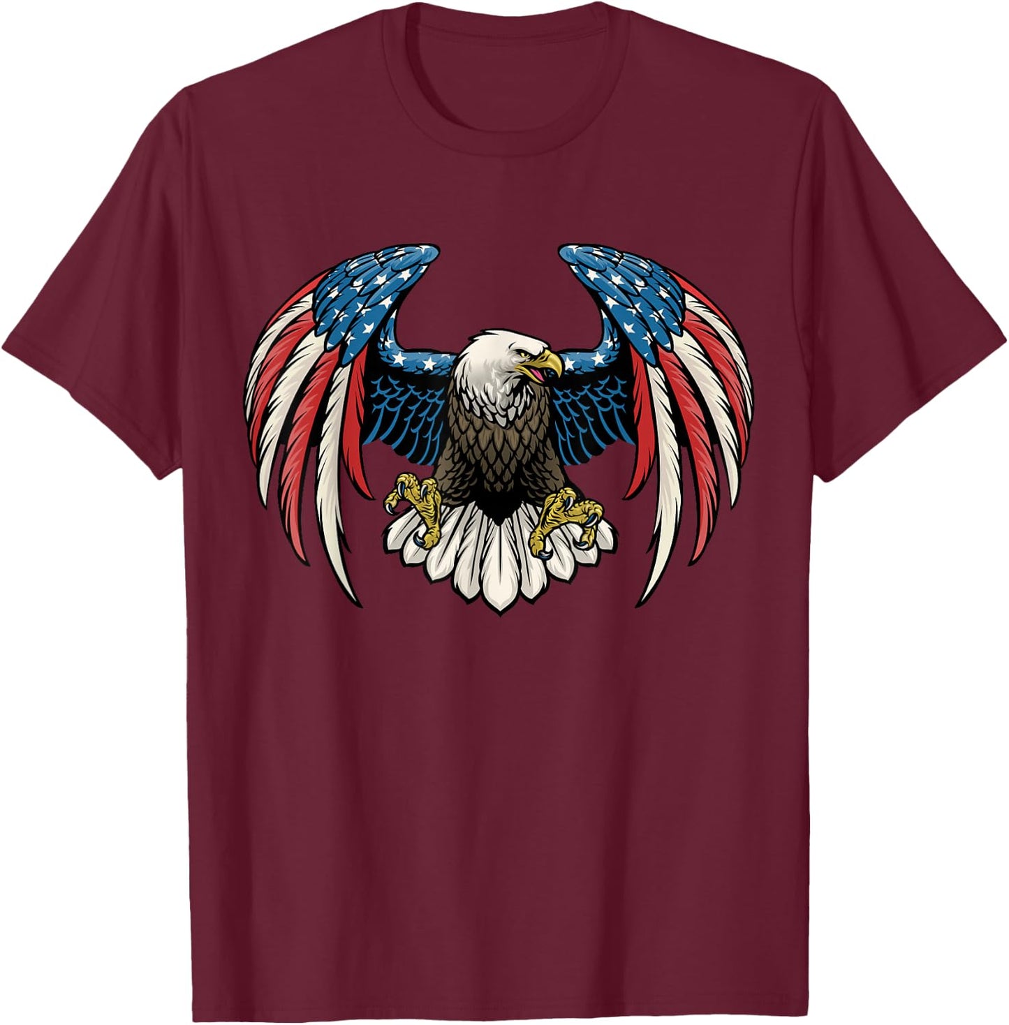 Bald Eagle With American Flag T-Shirt - T-Shirt | Maroon