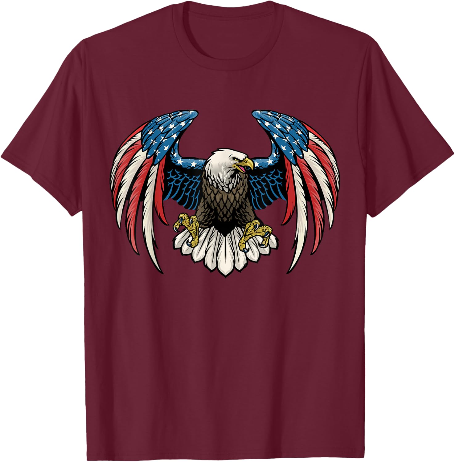 Bald Eagle With American Flag T-Shirt - T-Shirt | Maroon
