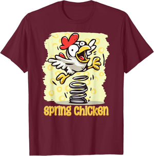 Spring Chicken Bouncy Flying Funny Gag Cartoon T-Shirt - T-Shirt | Maroon