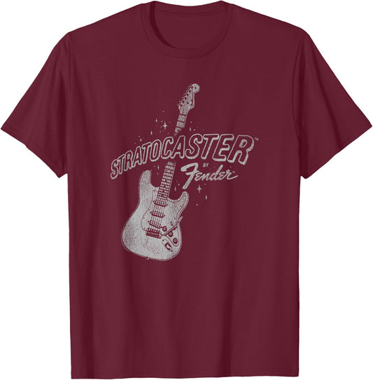 Fender Stratocaster Sparkling Guitar Vintage Poster T-Shirt - T-Shirt | Maroon