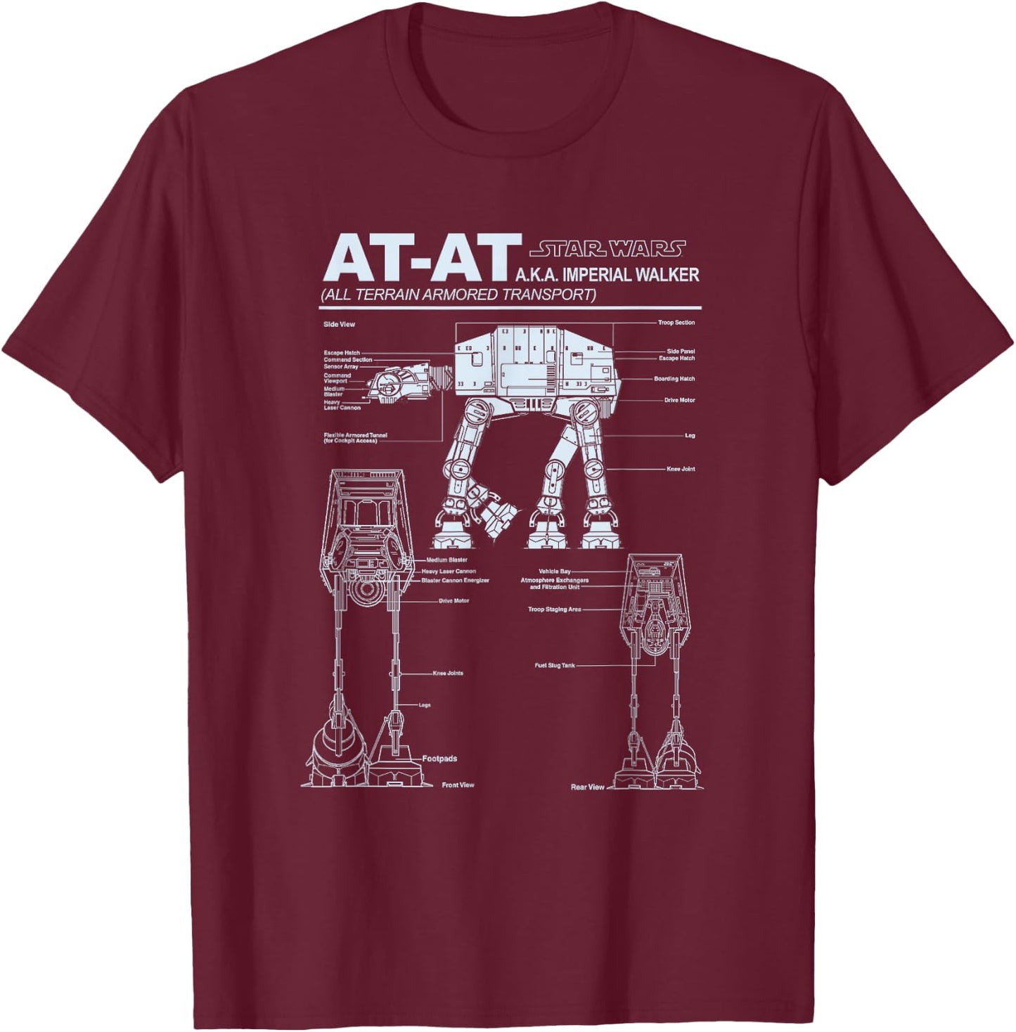 Star Wars AT-AT Imperial Walker Schematics Poster T-Shirt - T-Shirt | Maroon