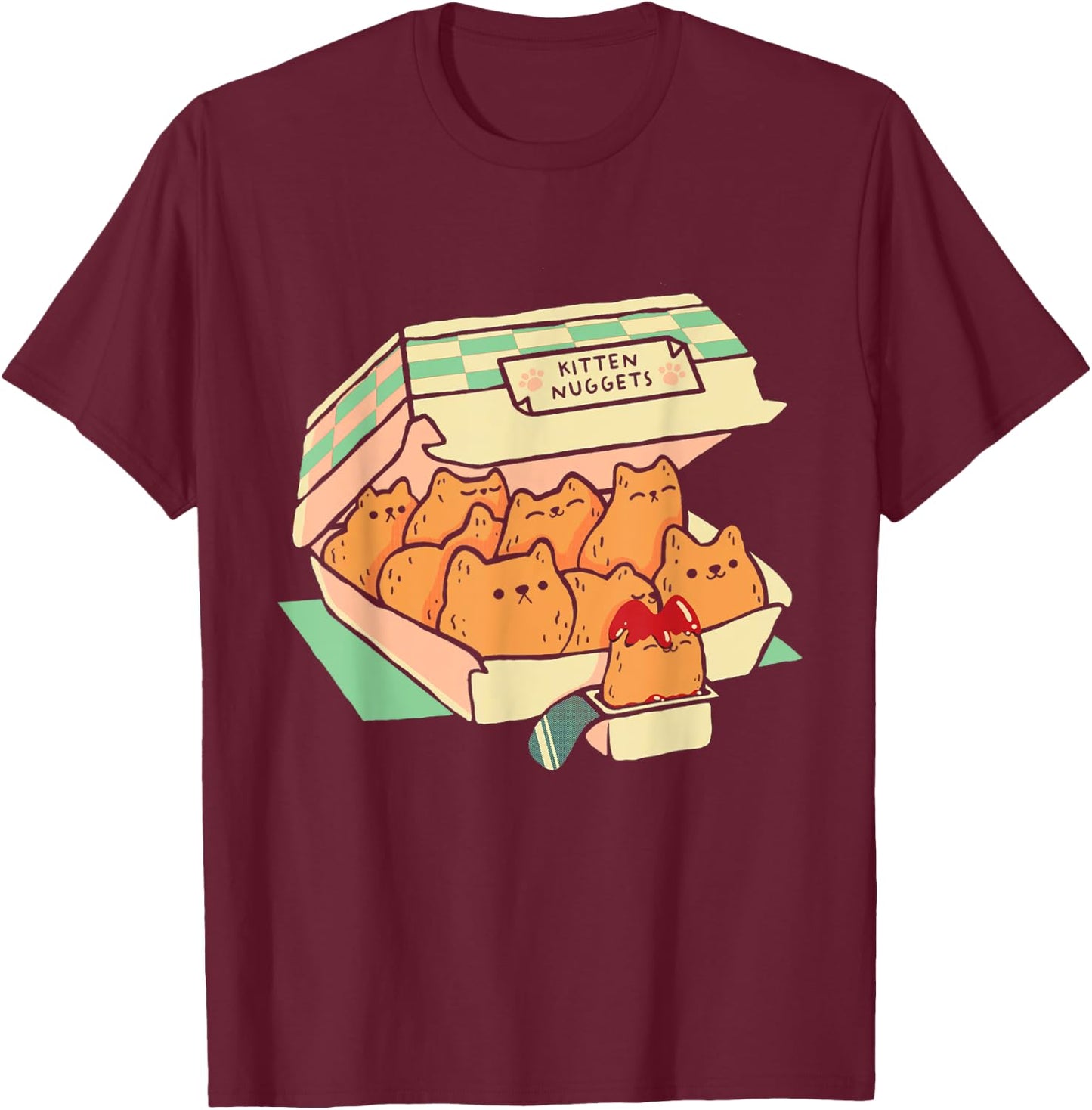 Kitten Nuggets Fast Food Cat Cute Chicken Nugget Lover T-Shirt - T-Shirt | Maroon