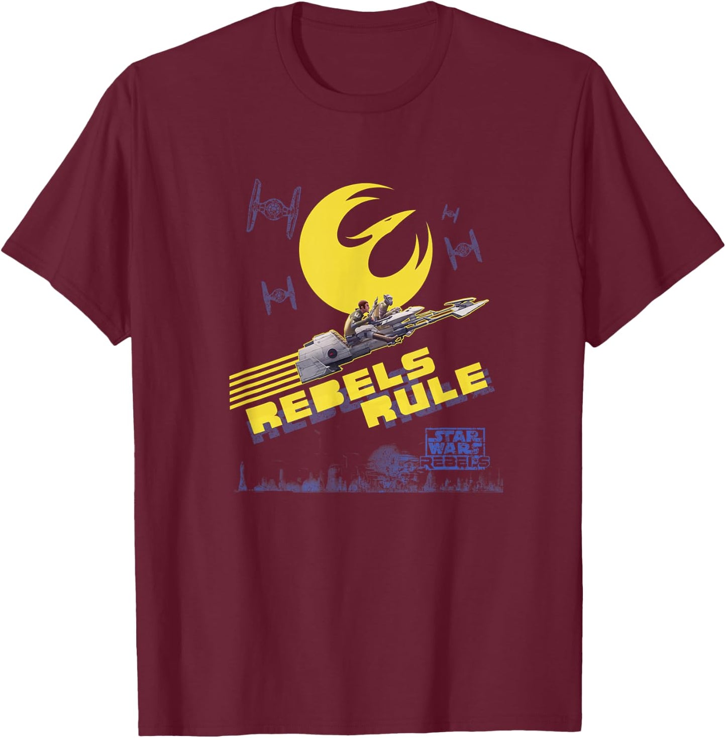 Star Wars Rebels Kanan & Zeb Riding Space Bikes Vintage V2 T-Shirt - T-Shirt | Maroon