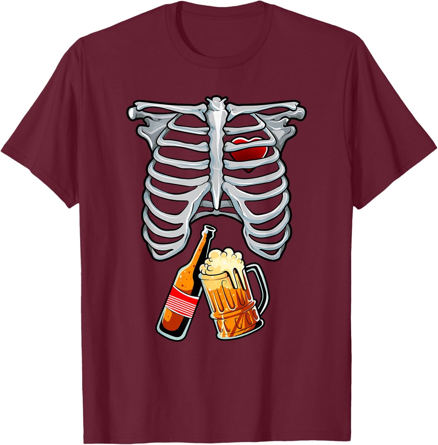 Skeleton Costume Halloween Beer Xray Matching Family Dad T-Shirt - T-Shirt | Maroon