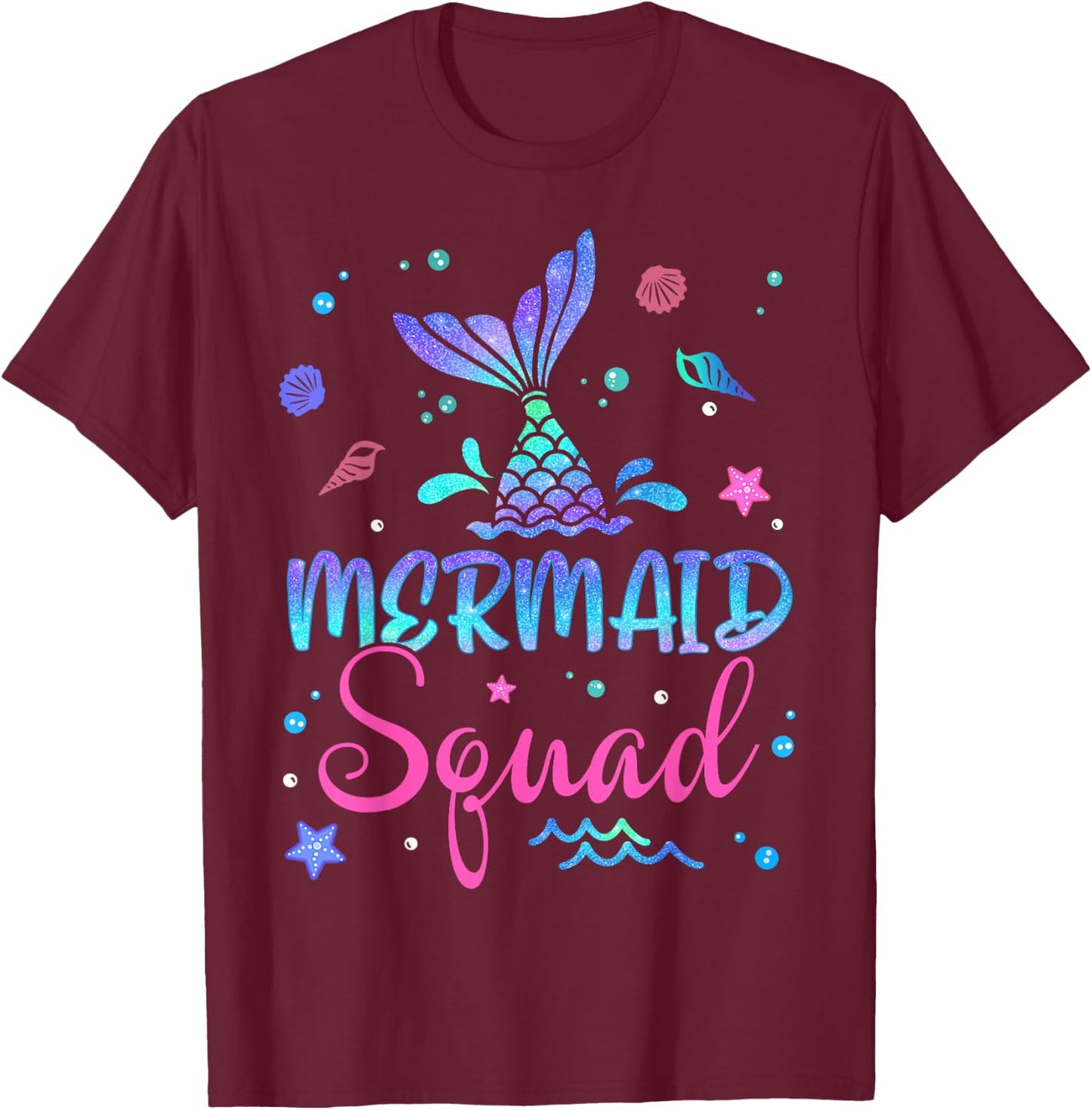 Mermaid Squad Birthday Mermaid Tail Family Matching Beach Women Girls Kids T-Shirt - T-Shirt | Maroon