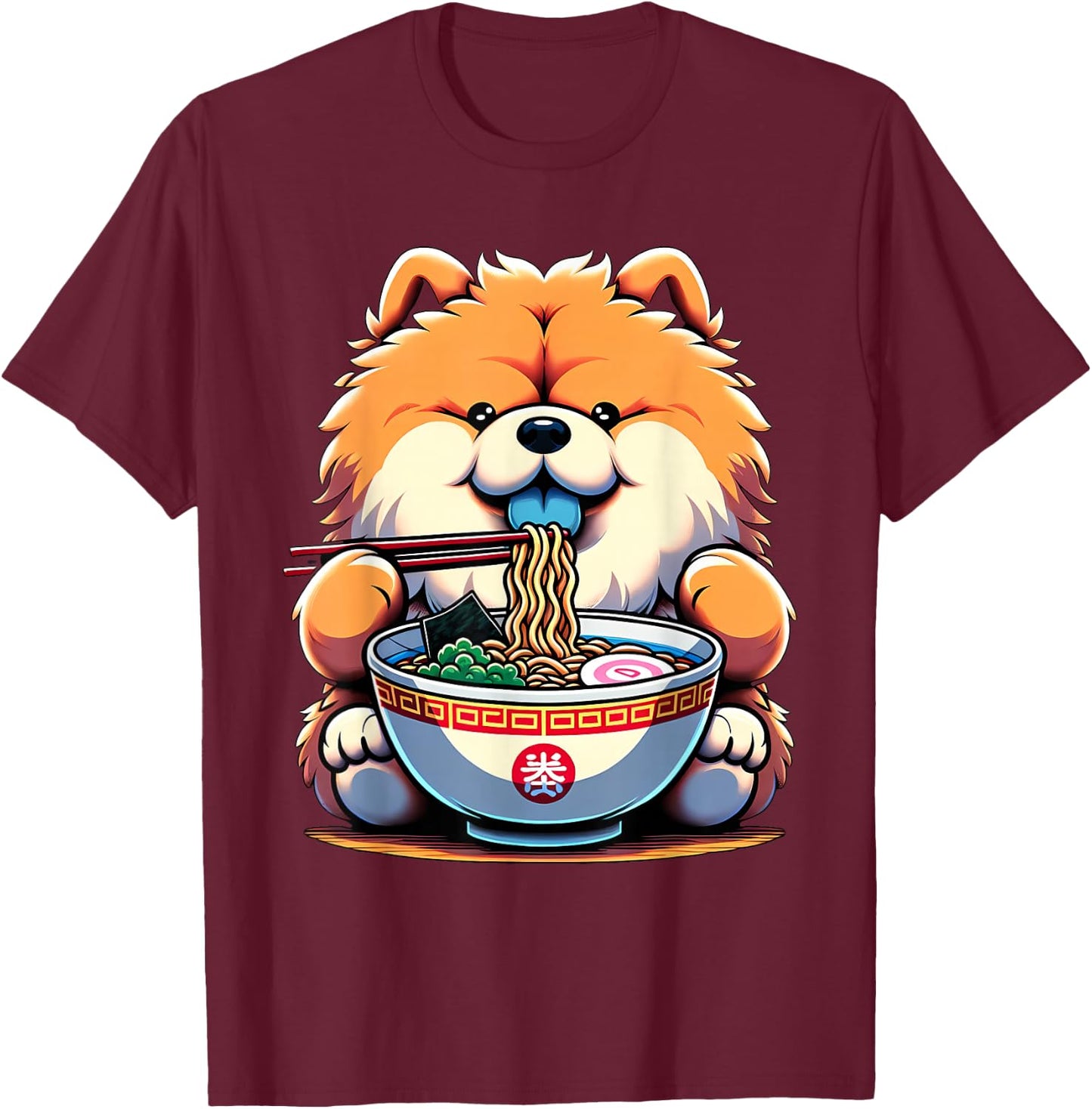 Kawaii Anime Chow Chow Dog Ramen T-Shirt - T-Shirt | Maroon