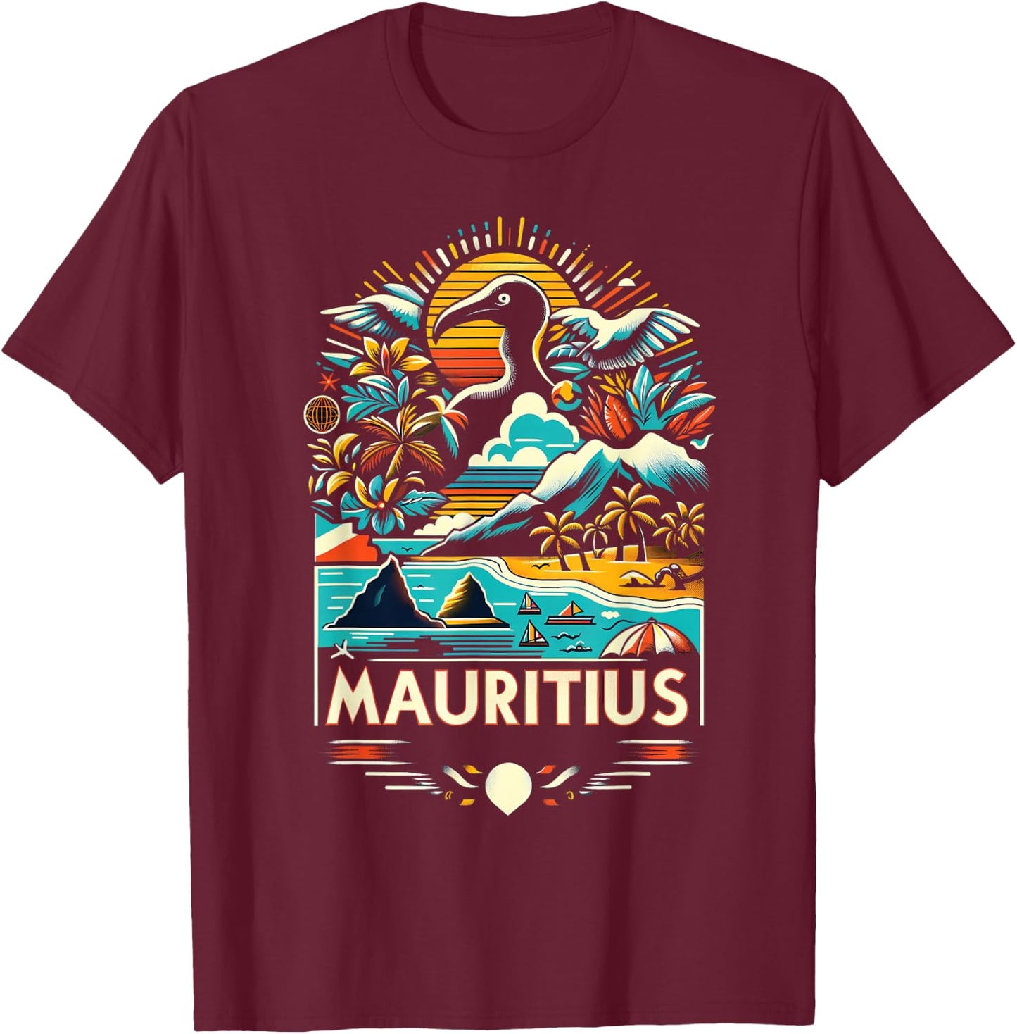 Mauritius Africa Vintage Art T-Shirt - T-Shirt | Maroon