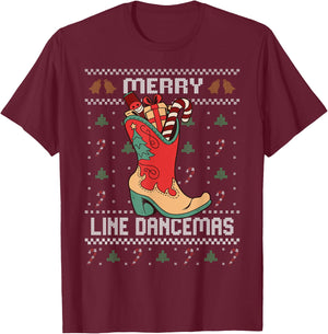 Country Music Girl Line Dance Ugly Christmas Sweater T-Shirt - T-Shirt | Maroon