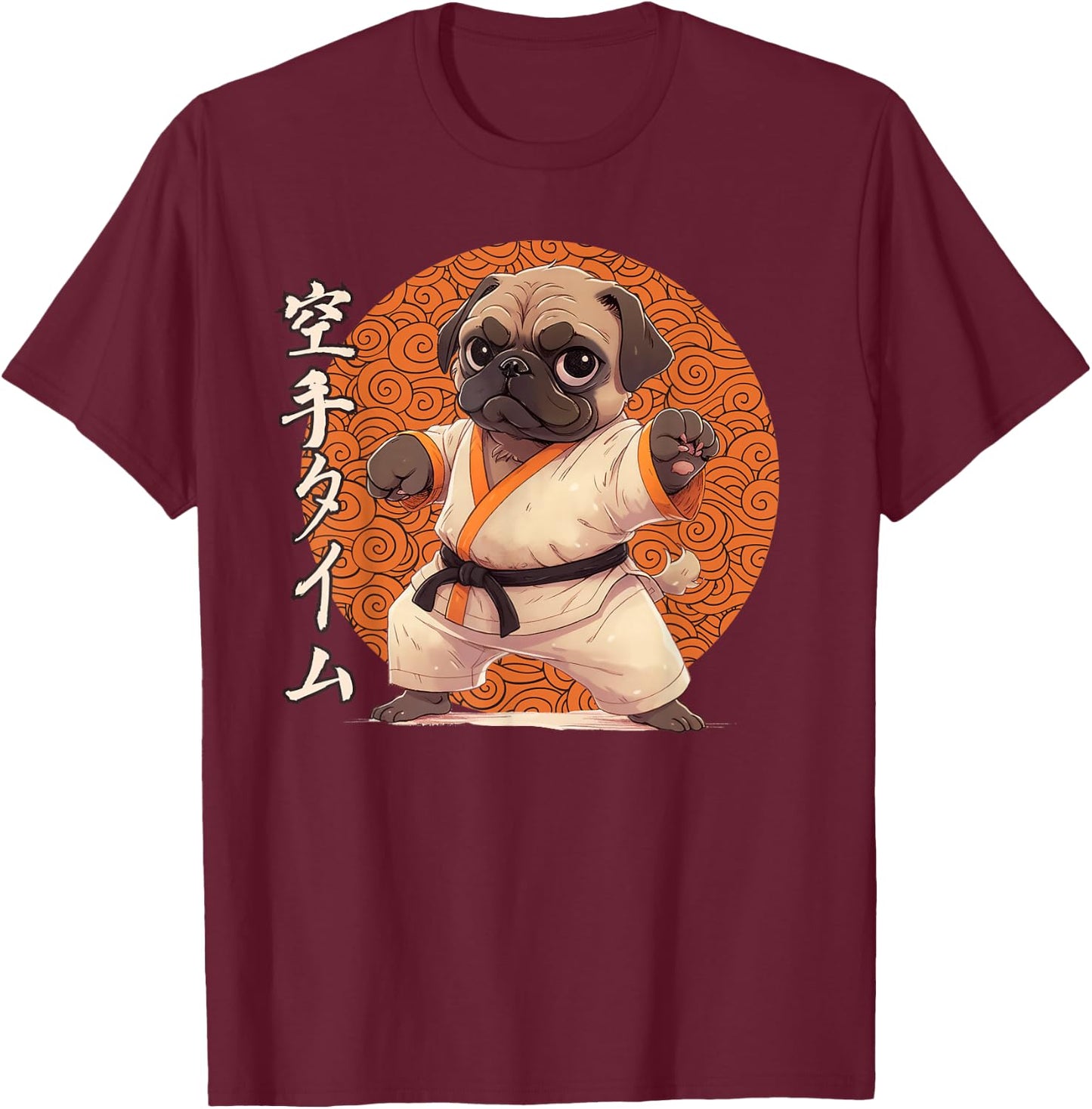 Pug Karate, Ninja Pug Anime, Karate Pug T-Shirt - T-Shirt | Maroon