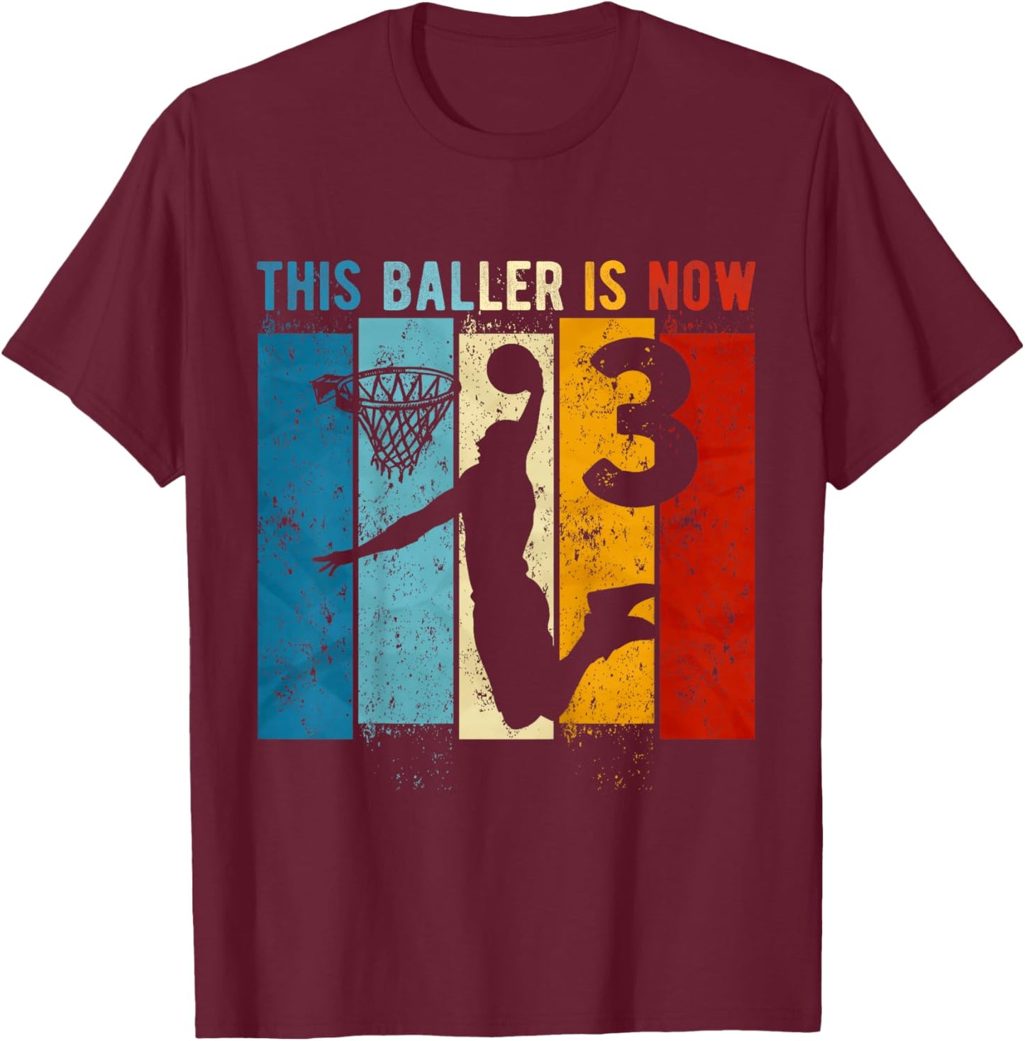 Kids 3 Year Old Basketball 3rd Birthday Boy T-Shirt - T-Shirt | Maroon