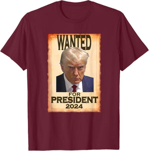 Trump Mugshot Wanted for President 2024 (c) T-Shirt - T-Shirt | Maroon