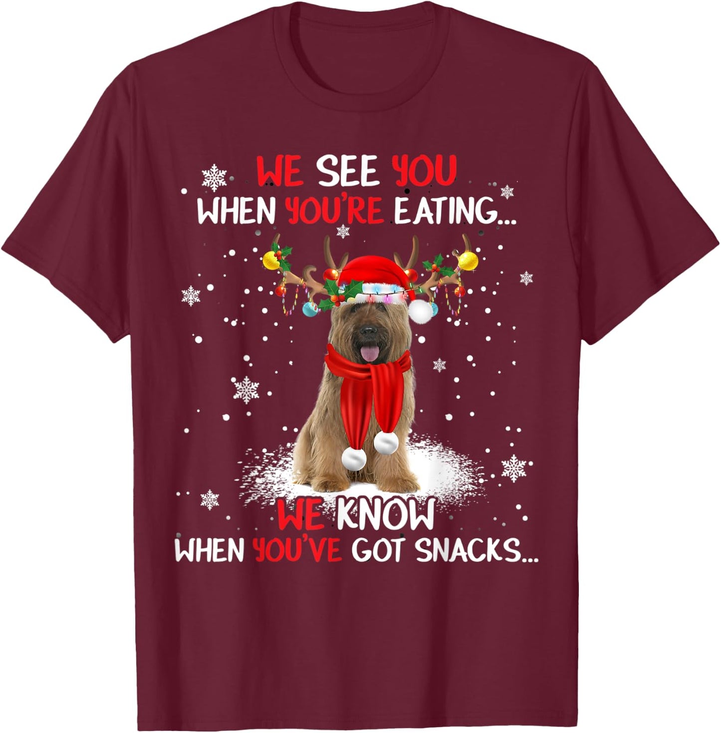 Santa Briard Reindeer Light Christmas Pajama T-Shirt - T-Shirt | Maroon