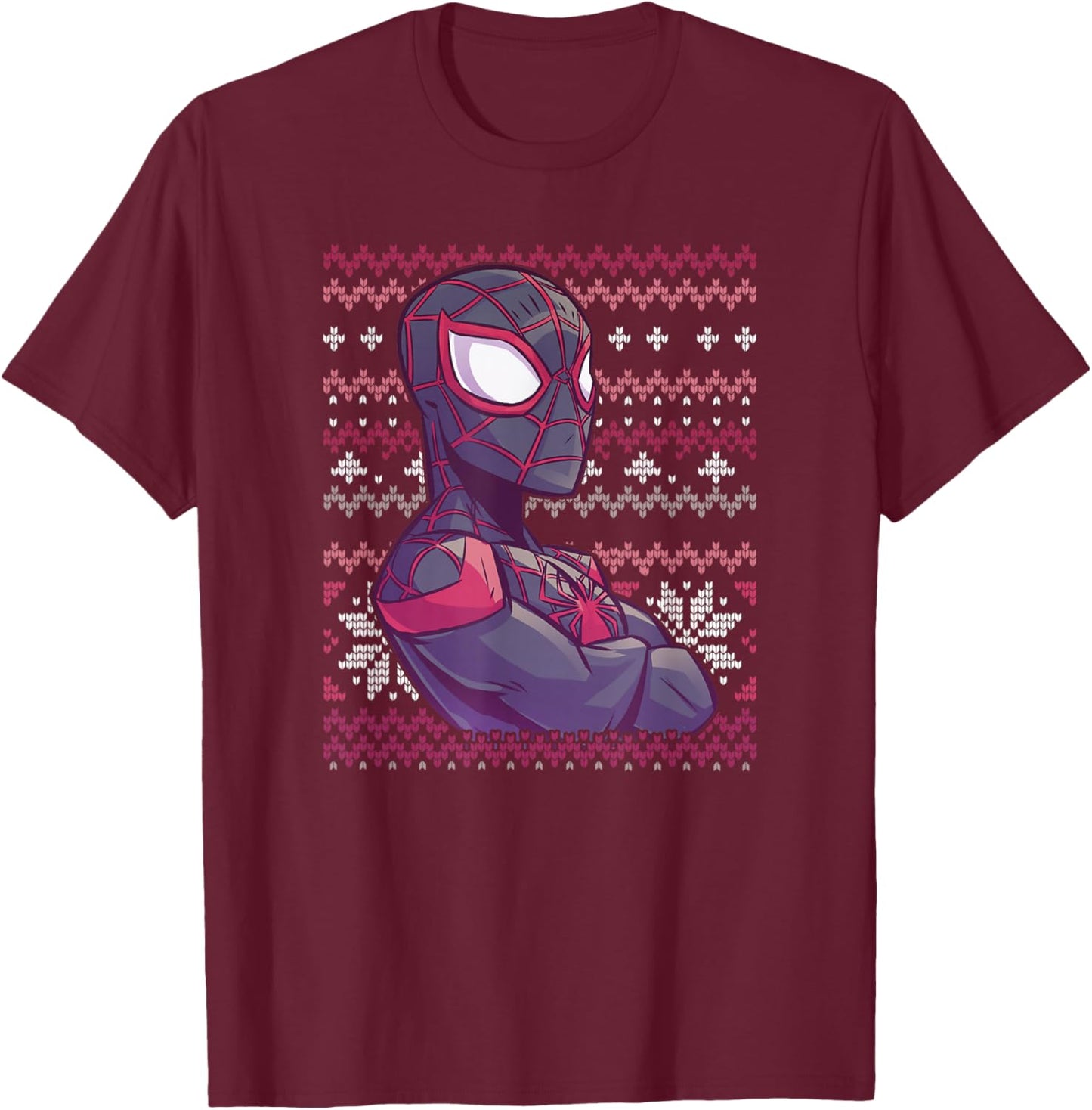 Marvel Miles Morales Ugly Sweater T-Shirt - T-Shirt | Maroon