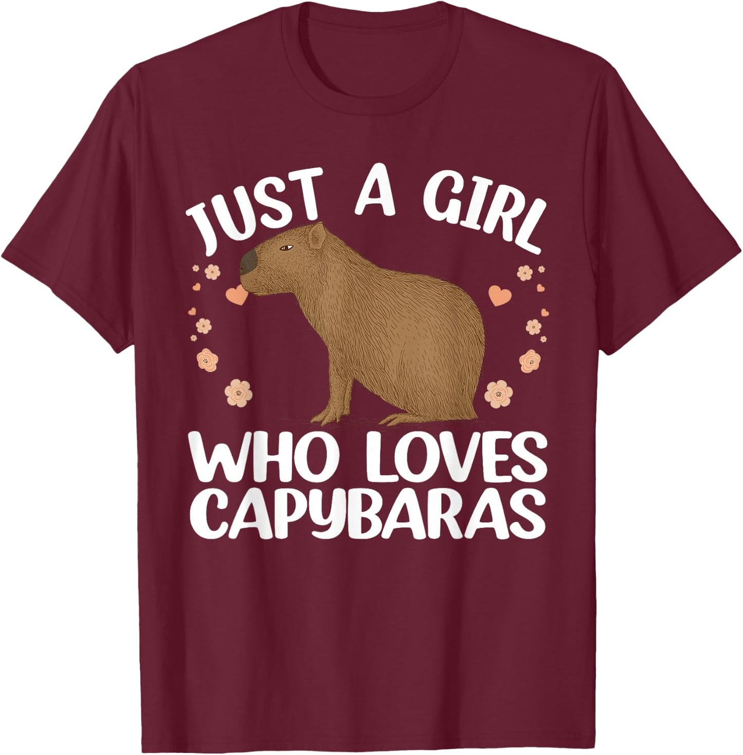 Cool Capybara Design Girls Rodent Animal Capybara Small T-Shirt - T-Shirt | Maroon