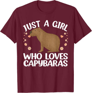 Cool Capybara Design Girls Rodent Animal Capybara Small T-Shirt - T-Shirt | Maroon