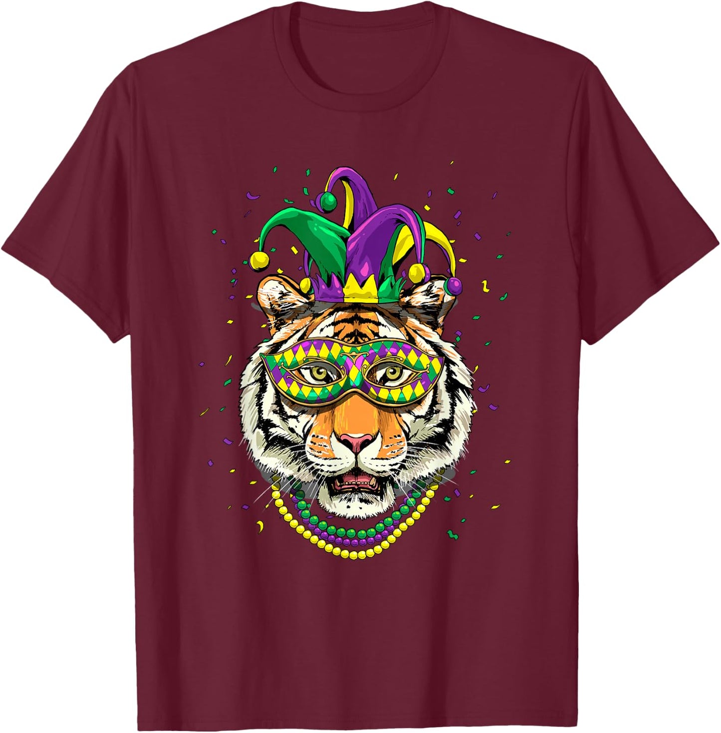 Tiger Mardi Gras Shirt Jester Animal Tiger Face Tiger Lover T-Shirt - T-Shirt | Maroon