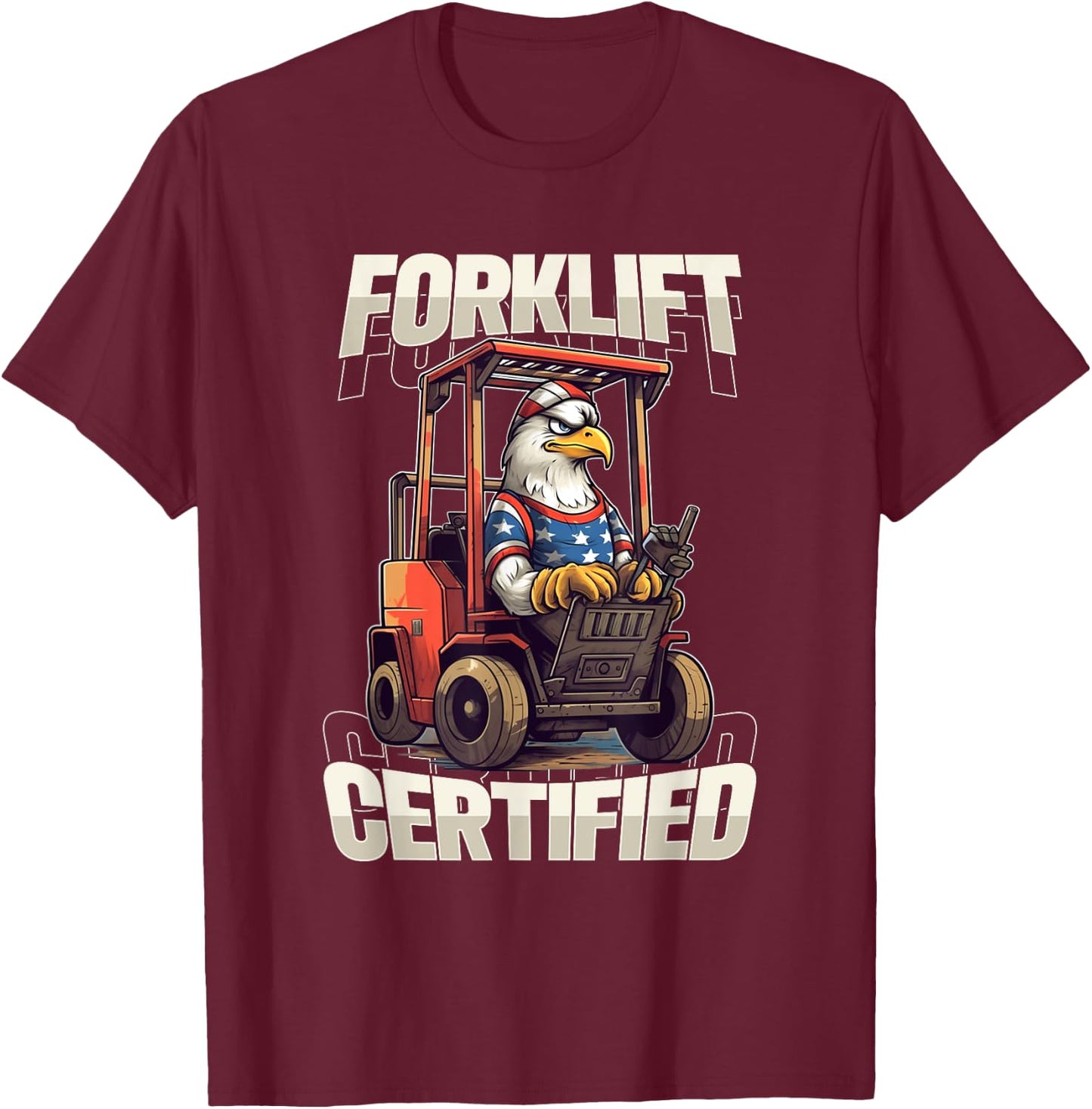 Forklift Certified Funny Bald Eagle Patriotic Operator Kids Men T-Shirt - T-Shirt | Maroon