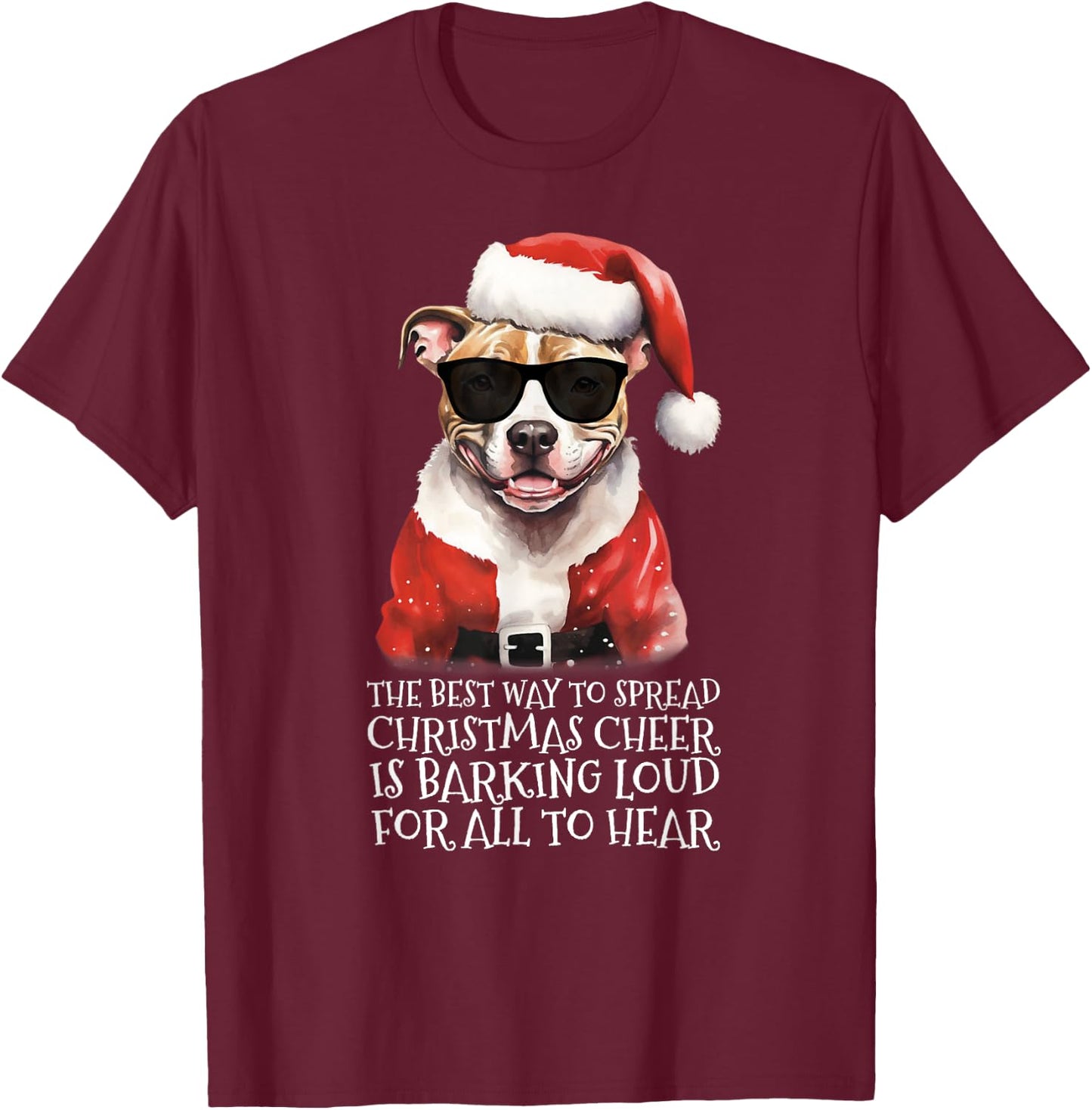 Christmas Pittie Pup Barking Pit Bull Dog Christmas Pitbull T-Shirt - T-Shirt | Maroon