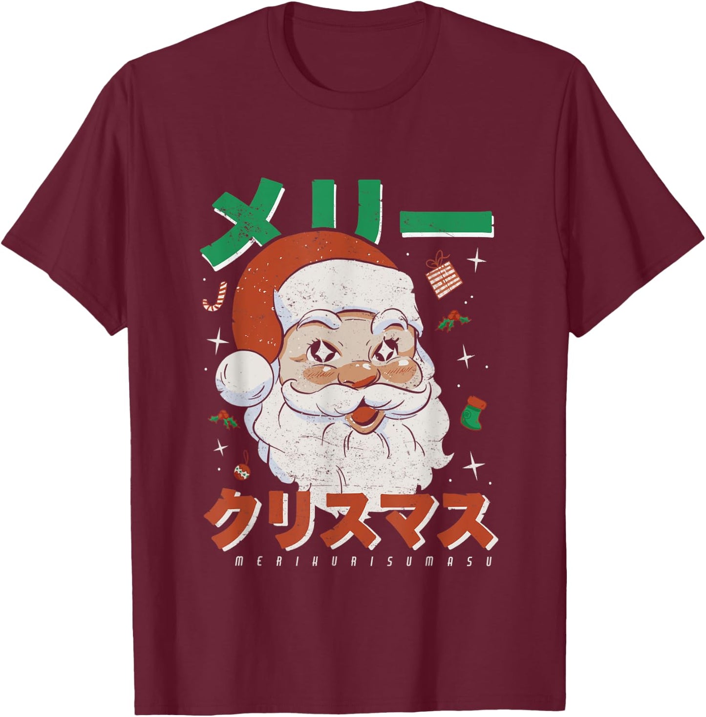 Retro Japan Otaku Japanese Vintage Santa Merry Christmas T-Shirt - T-Shirt | Maroon