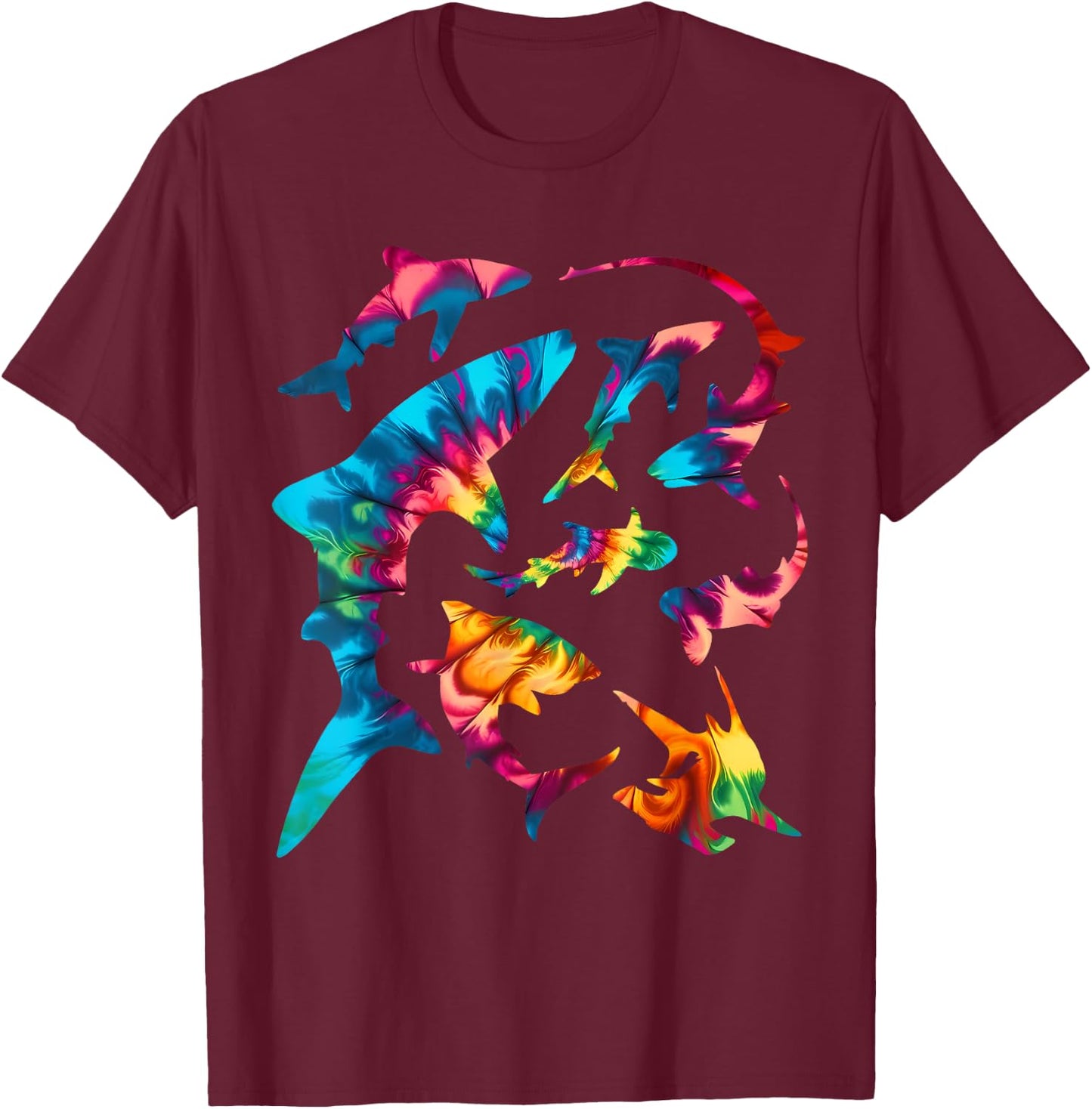 Whale Shark Hammerhead White Shark Types Tie Dye Sharks T-Shirt - T-Shirt | Maroon