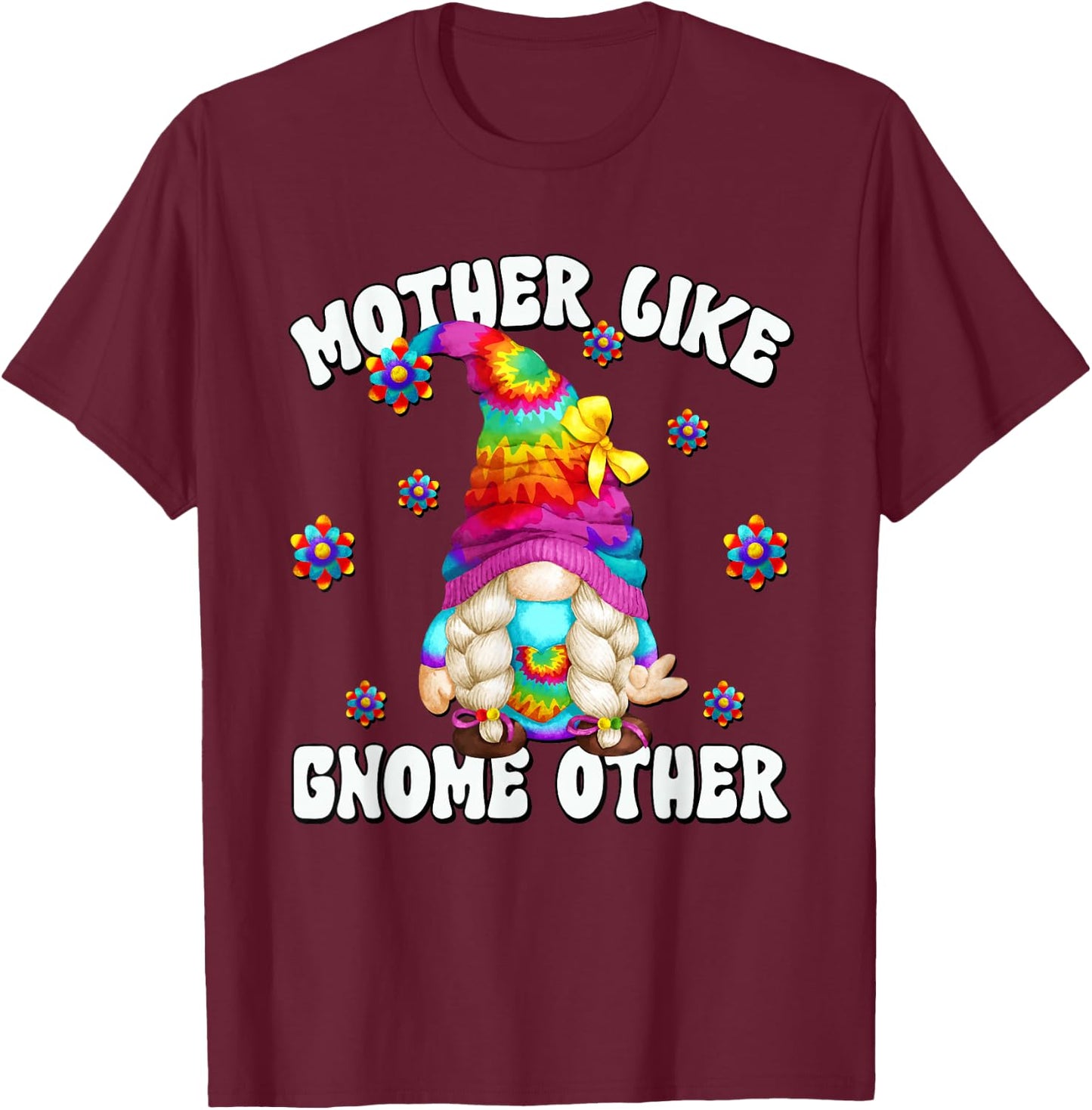 Tie Dye Hippie Grandma Gnome Graphic Hippie Mom T-Shirt - T-Shirt | Maroon