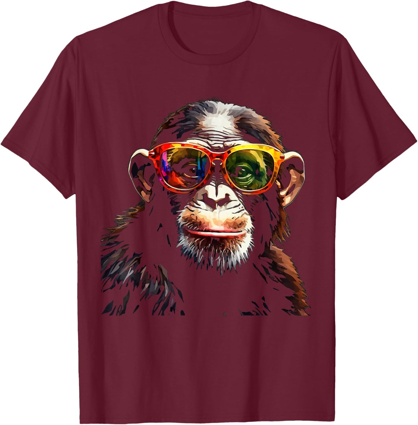 Monkey Sunglasses Animal Zoo Colourful Art Monkey T-Shirt - T-Shirt | Maroon