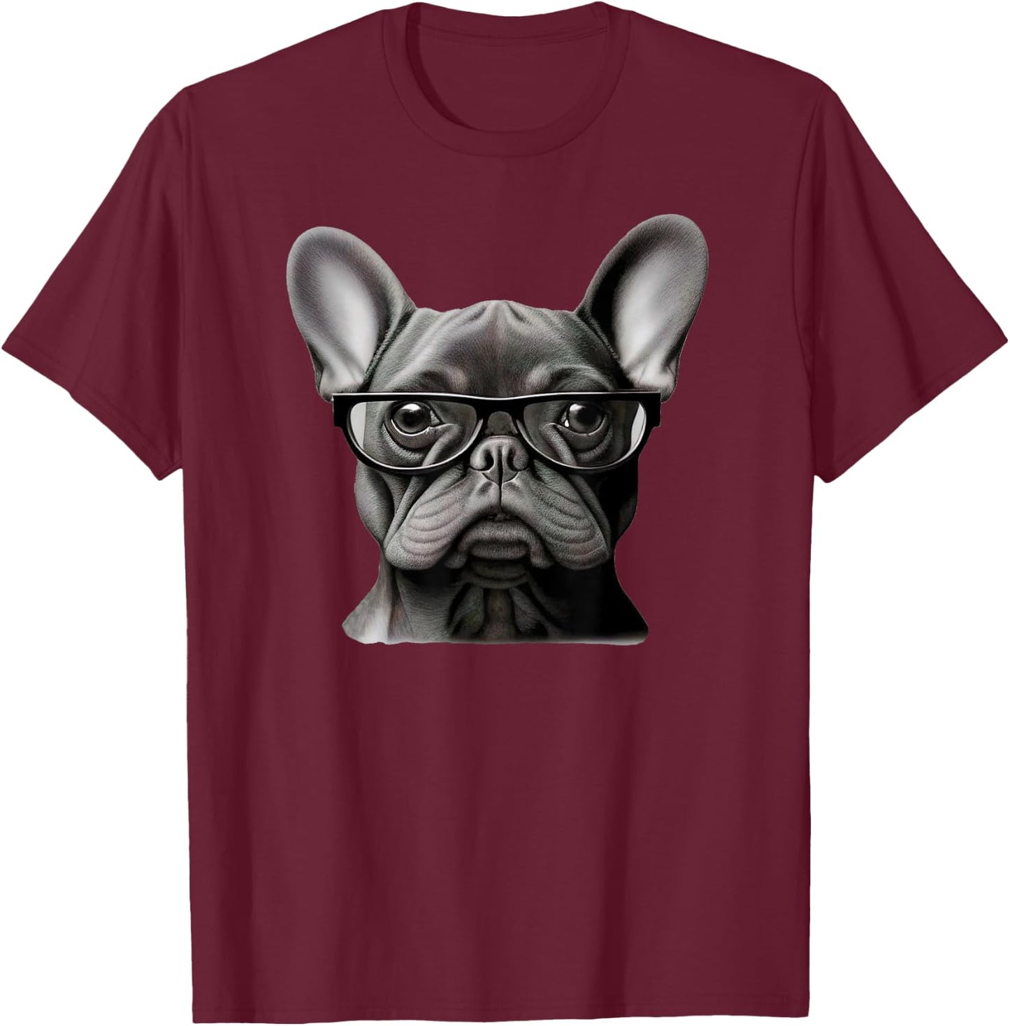 Funny French Bulldog Face Cute Frenchie Mama With Glasses Men Women Girls Kids T-Shirt - T-Shirt | Maroon