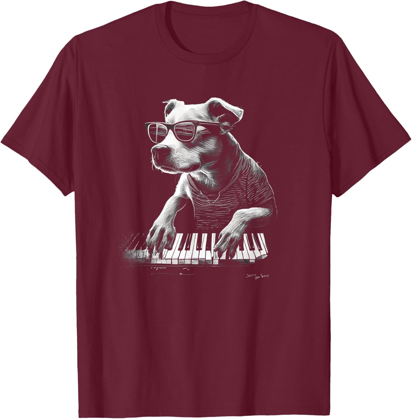 Funny Dog Playing Piano Graphic Men Women Boys Girls T-Shirt - T-Shirt | Maroon