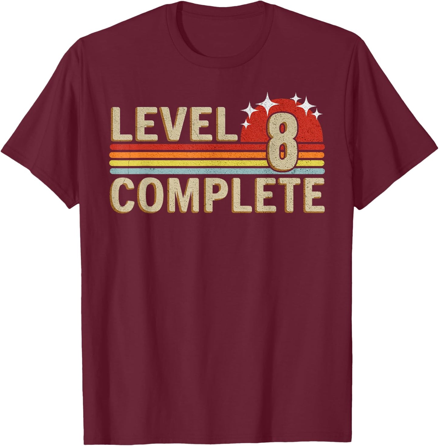 Level 8 Complete Gaming Vintage 8 Years Wedding Anniversary T-Shirt - T-Shirt | Maroon