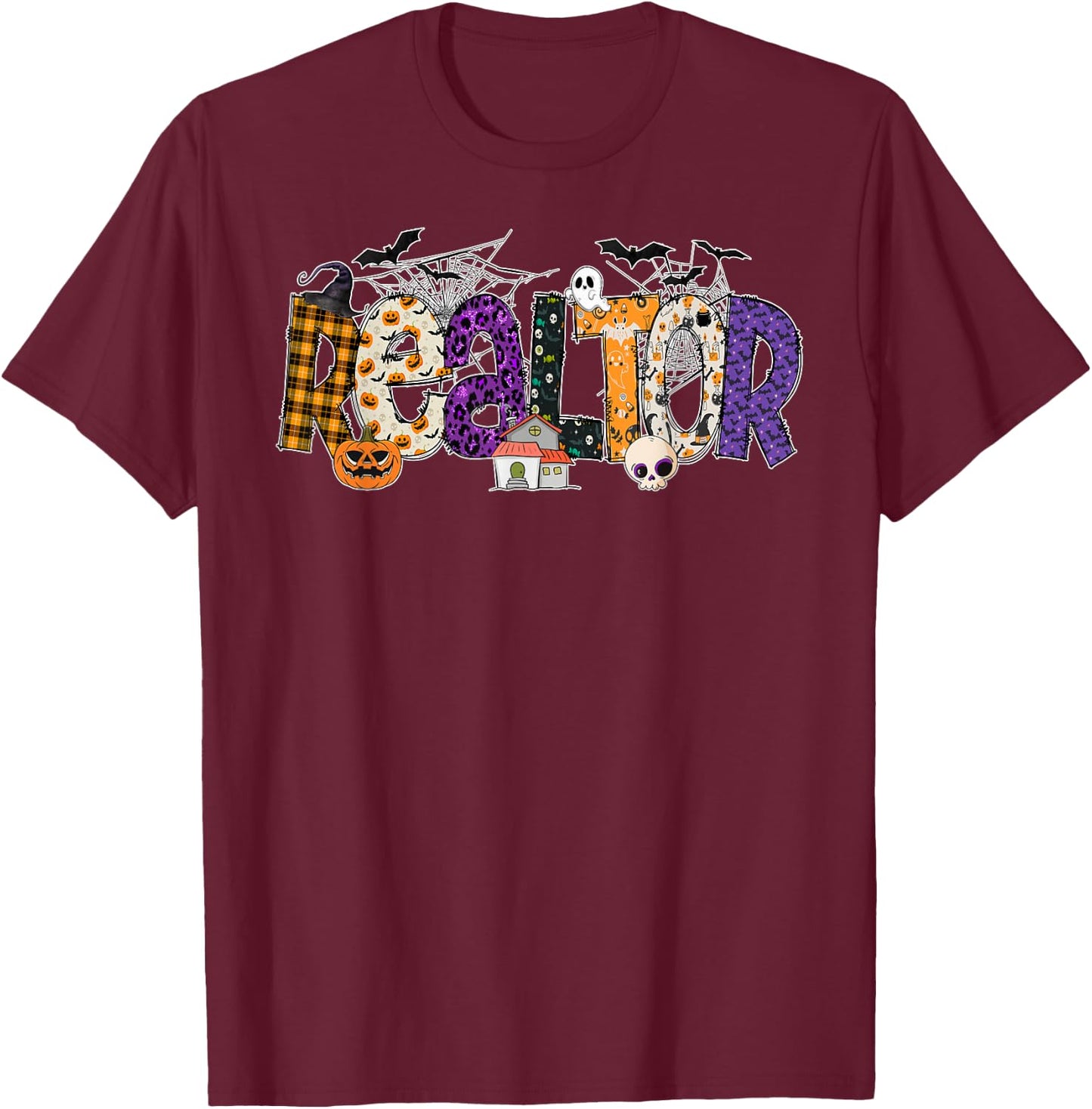 Realtor Witch Hat Pumpkin Ghost Funny Halloween Gifts T-Shirt - T-Shirt | Maroon
