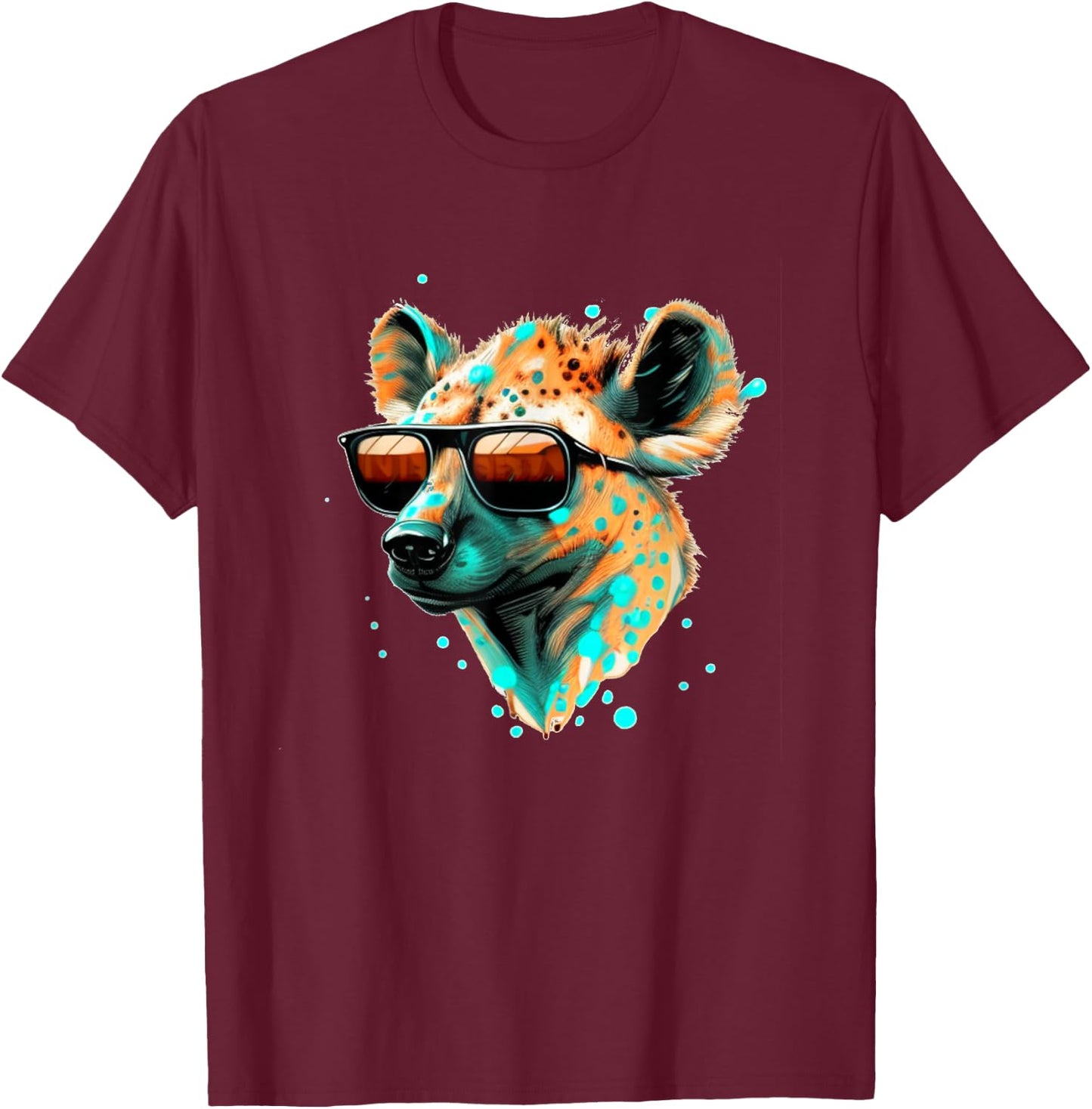 Funny looking Hyena Face with Sunglasses T-Shirt - T-Shirt | Maroon