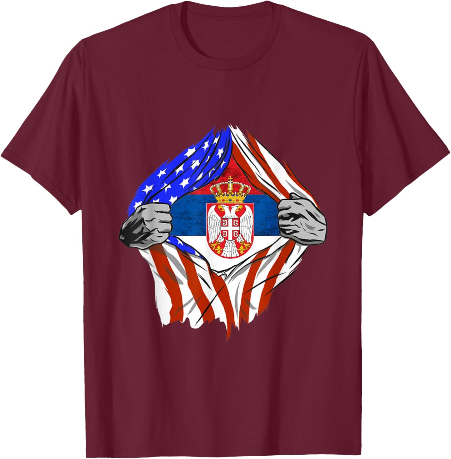America Serbia Flag Chest Serbian Flag Serbian Roots Serbia T-Shirt - T-Shirt | Maroon