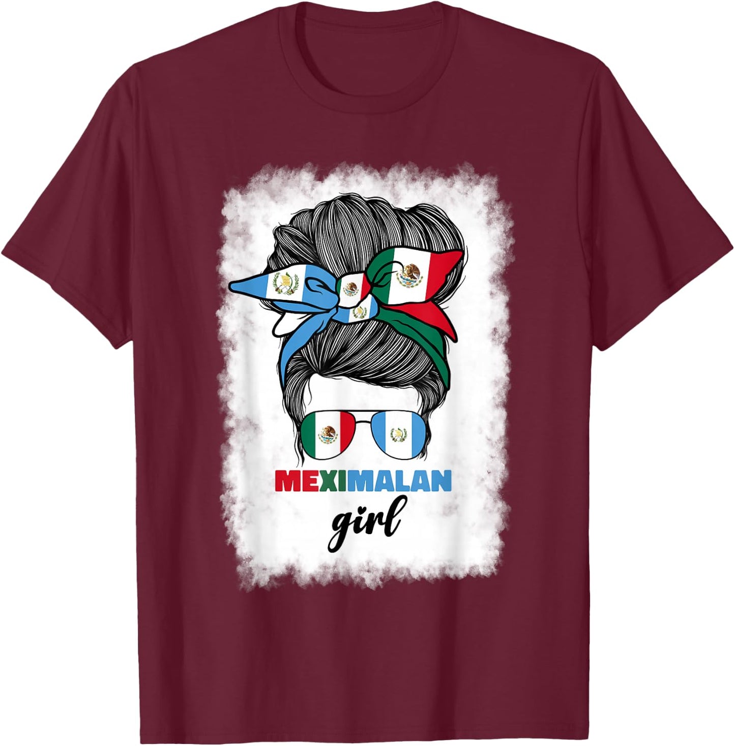 Half Mexican And Guatemalan Mexico Guatemala Flag Girl Women T-Shirt - T-Shirt | Maroon