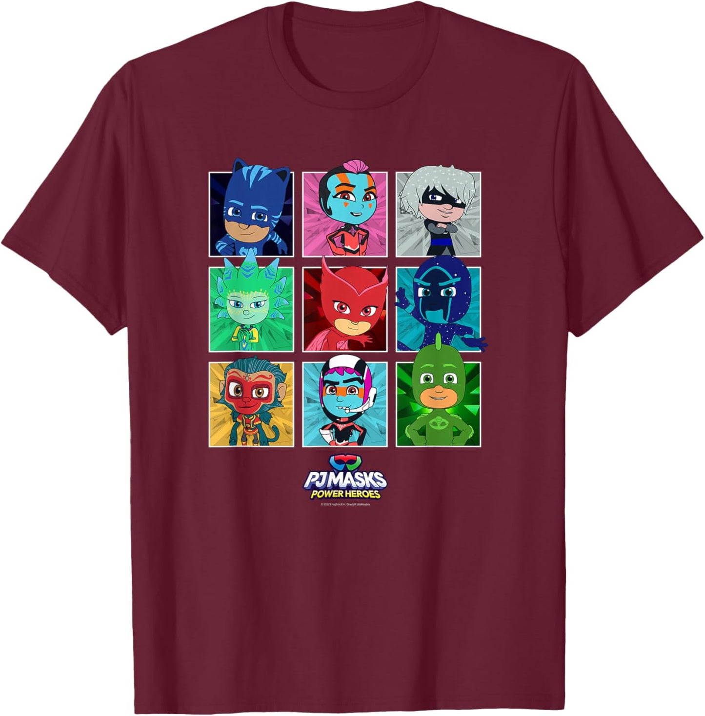 PJ Masks Group Shot Panel Characters Boxed Up T-Shirt - T-Shirt | Maroon