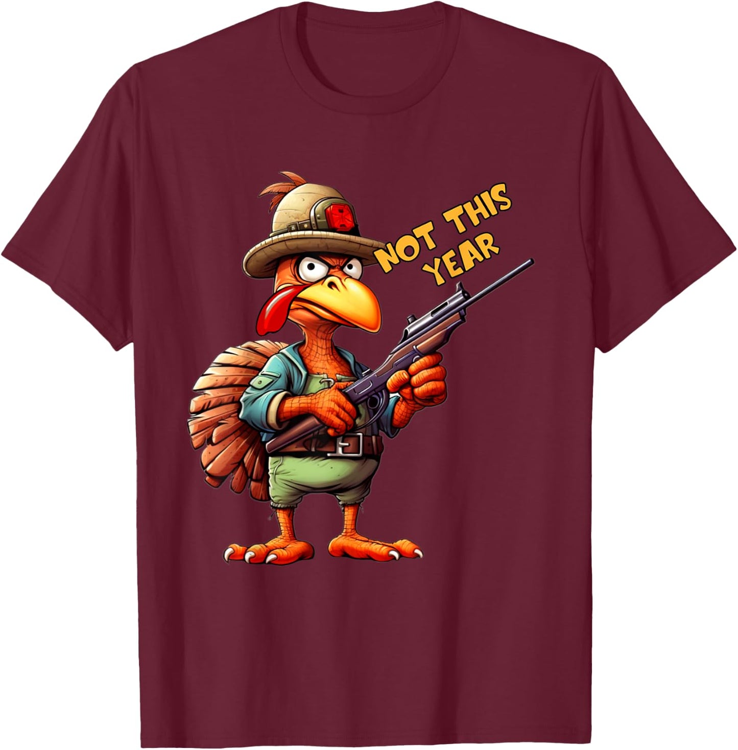 Thanksgiving Turkey With Gun Rifle Angry Holiday Bird Funny T-Shirt - T-Shirt | Maroon
