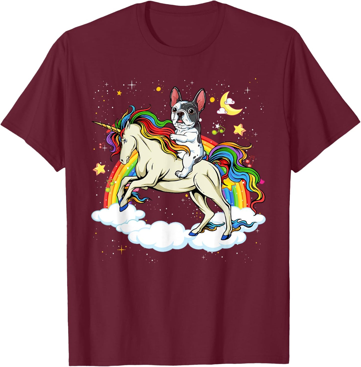 Boston Terrier Riding Unicorn Gifts Boys Girls Kids Rainbow T-Shirt - T-Shirt | Maroon