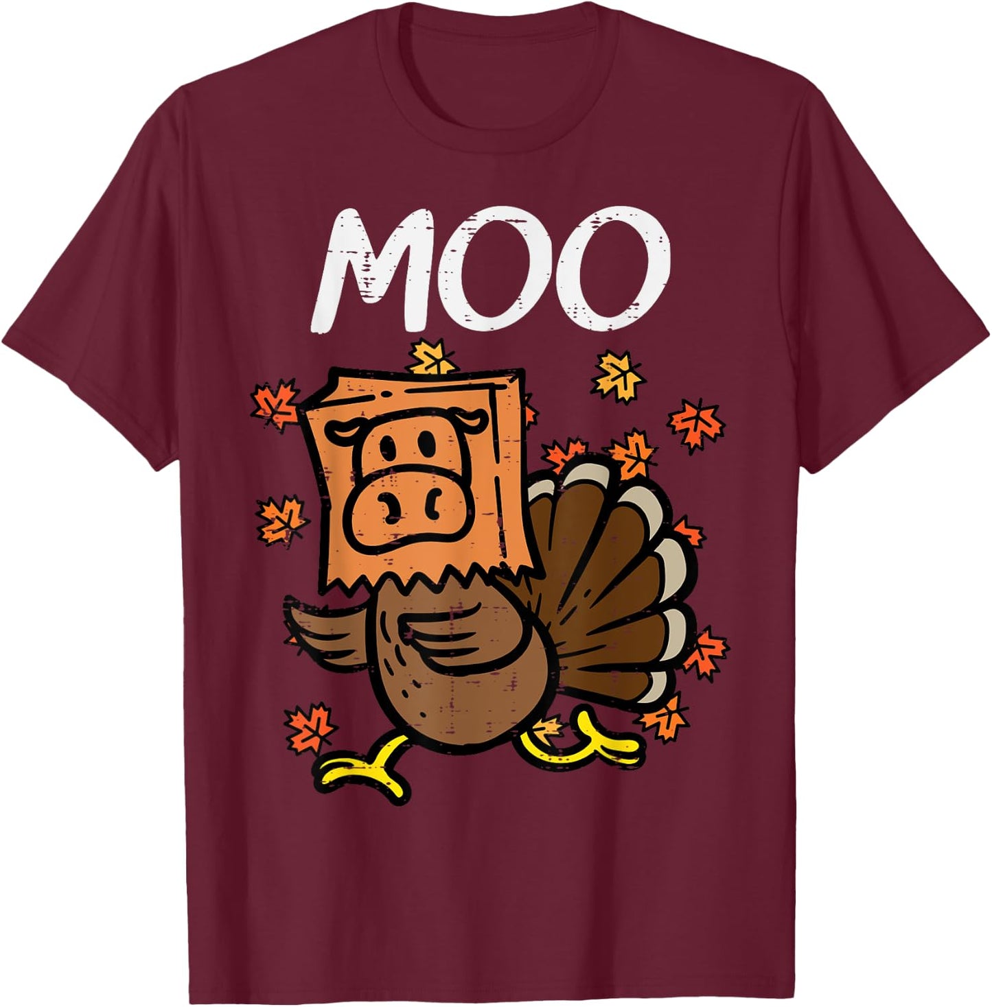 Thanksgiving Turkey Moo Cow Head Funny Fall Men Women Kids T-Shirt - T-Shirt | Maroon