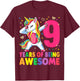 9 Years Old Unicorn Dabbing 9th Birthday Girl Unicorn Party T-Shirt - T-Shirt | Maroon