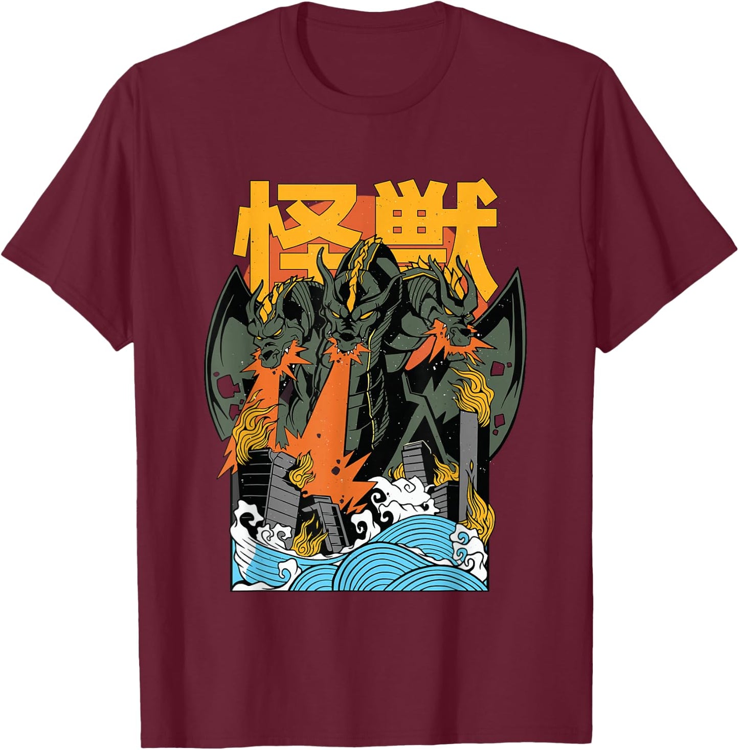 King Ghidorah Sunset Japanese T-Shirt - T-Shirt | Maroon