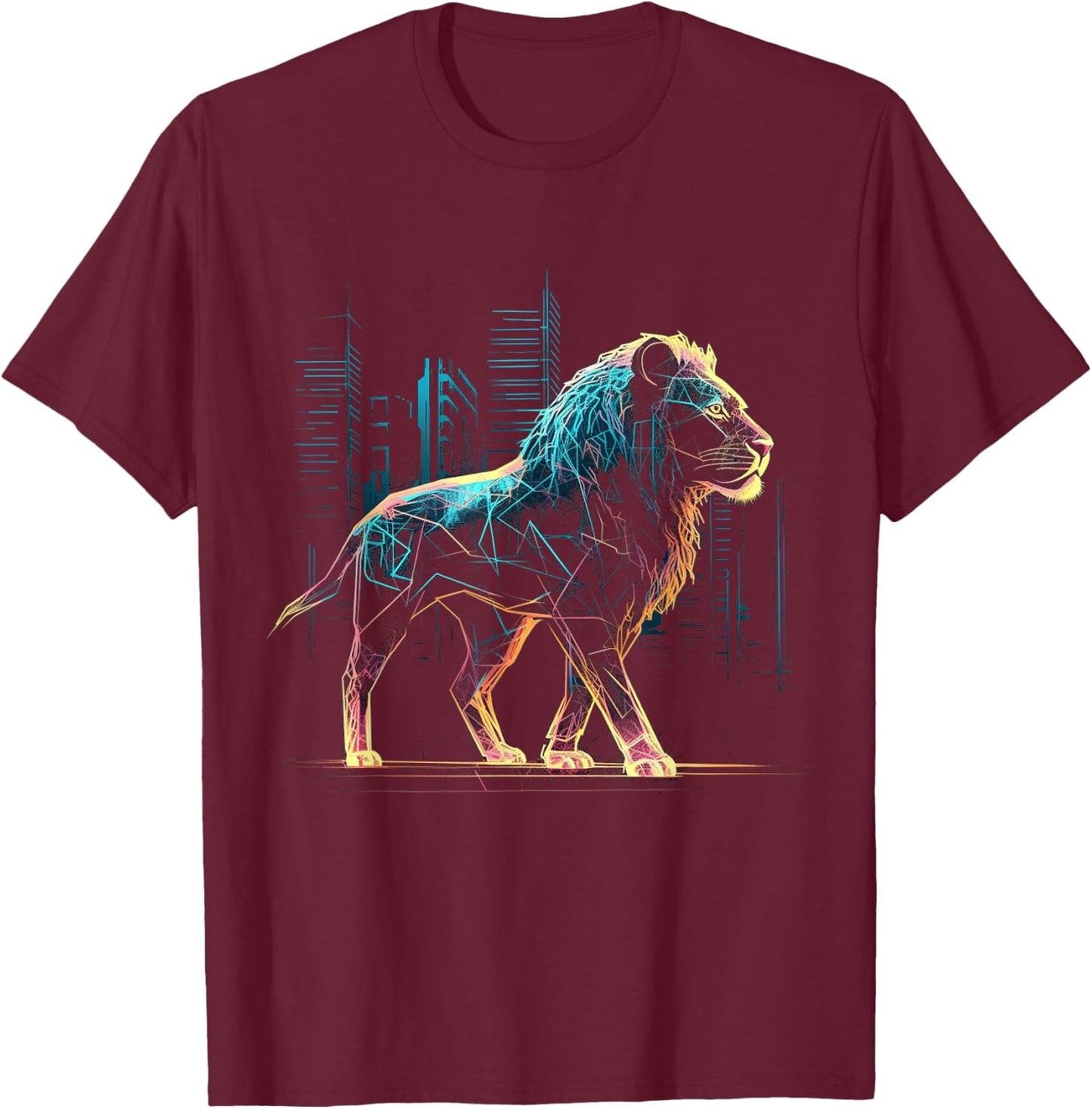 Lion Fantasy Art - Animal Architecture Motif Zoo Lion T-Shirt - T-Shirt | Maroon