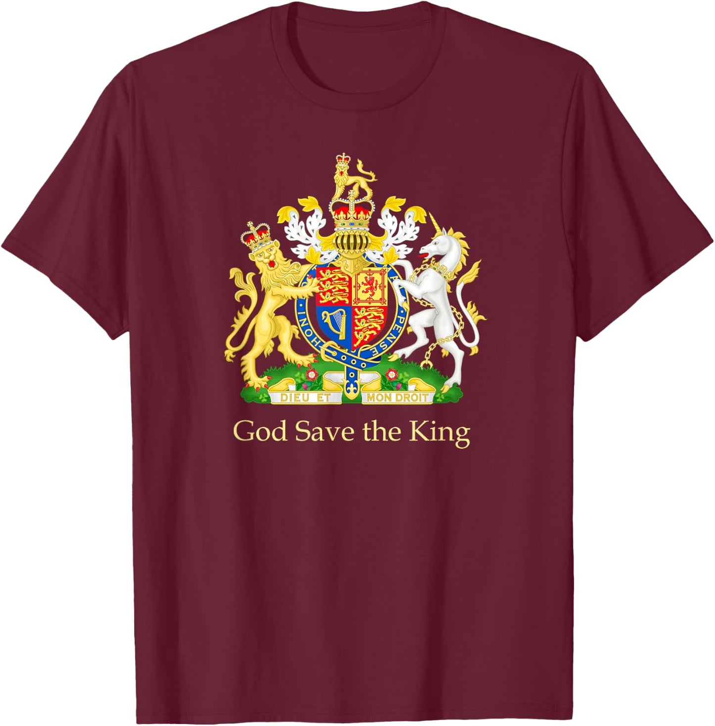 God Save the King Royal Coat of Arms Emblem Men Women T-Shirt - T-Shirt | Maroon