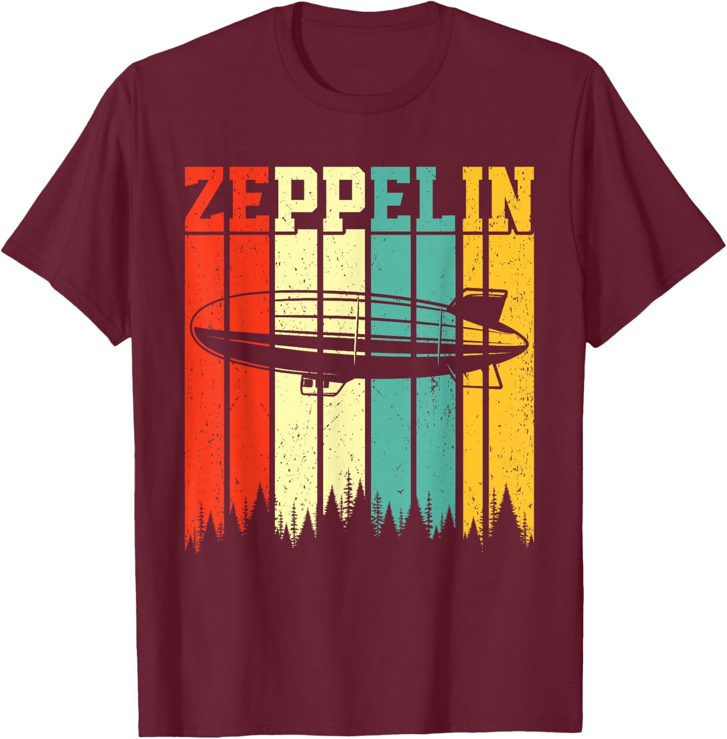 Retro Zeppelin 70s 80s Dirigible Airship Zepelin Zepplin T-Shirt - T-Shirt | Maroon