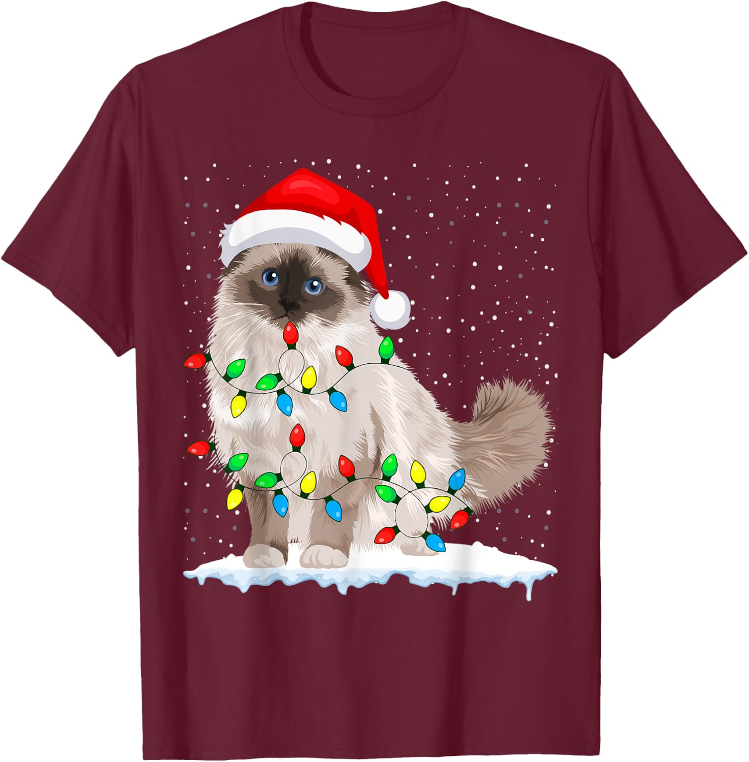 Ragdoll Cat Christmas Lights Xmas Cat Lover T-Shirt - T-Shirt | Maroon