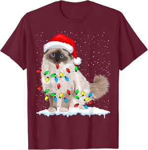 Ragdoll Cat Christmas Lights Xmas Cat Lover T-Shirt - T-Shirt | Maroon