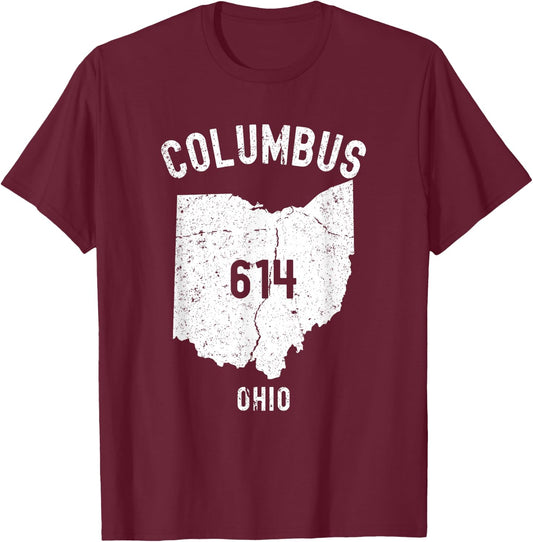 Columbus Ohio OH 614 Vintage Athletic Style T-Shirt - T-Shirt | Maroon