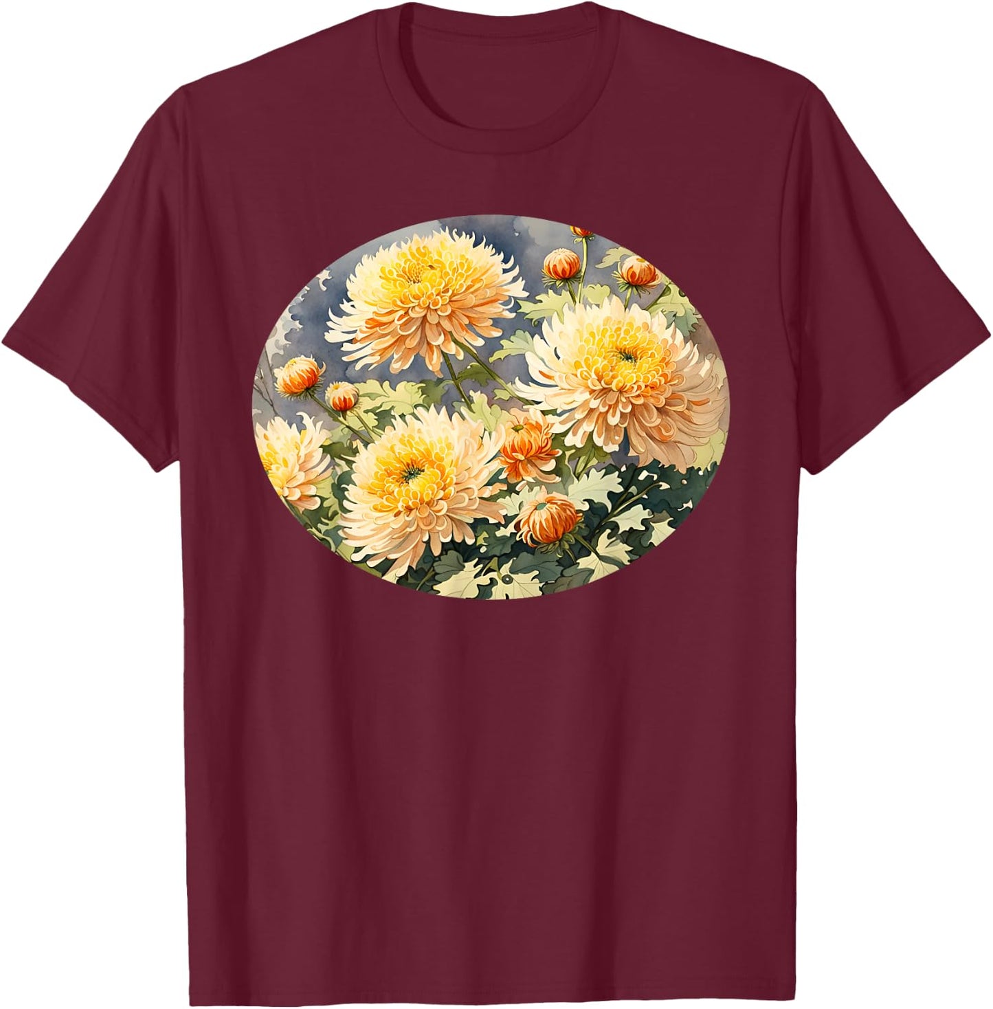 Beautiful Yellow Chrysanthemums T-Shirt - T-Shirt | Maroon