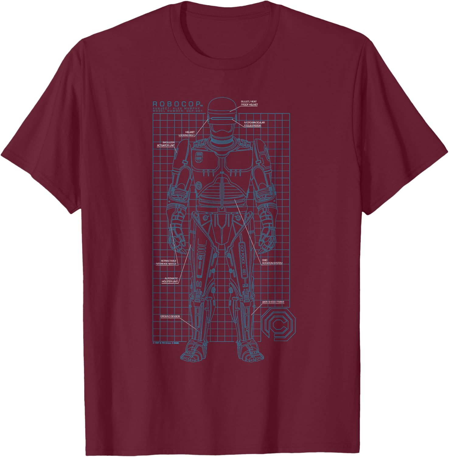 Robocop Schematic T-Shirt - T-Shirt | Maroon