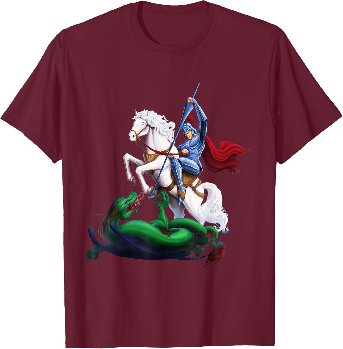 St. George and the Dragon England Catholic Saints Pray T-Shirt - T-Shirt | Maroon